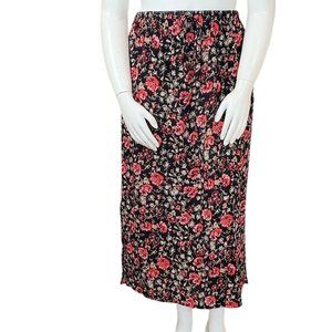 Black & Pink Floral Print Maxi-skirt
